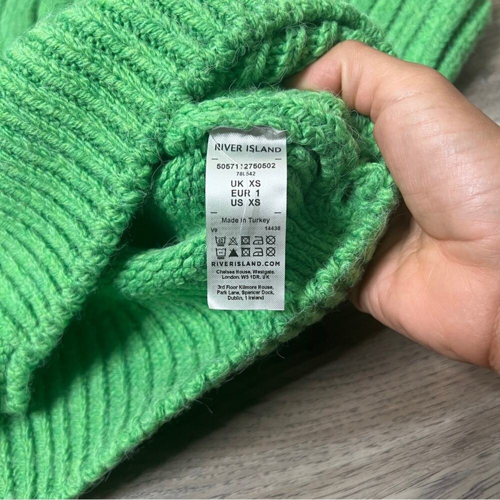 EUC River Island chunky knit boxy cardigan sweater bright green size XS - Picture 6 of 7